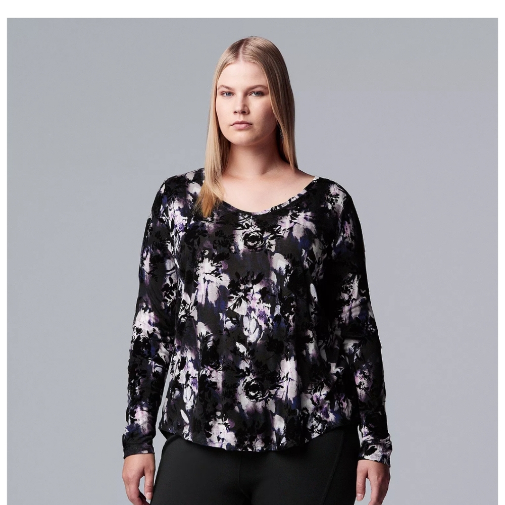 SIMPLY VERA VERA WANG WOMEN'S WILLOW SKY PRINTED LONG SLEEVE TOP SIZE 0X